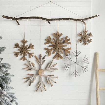 Room & Decor 17.7" Large Fir Wood Snowflake Ornaments - Set of 2, Rust
