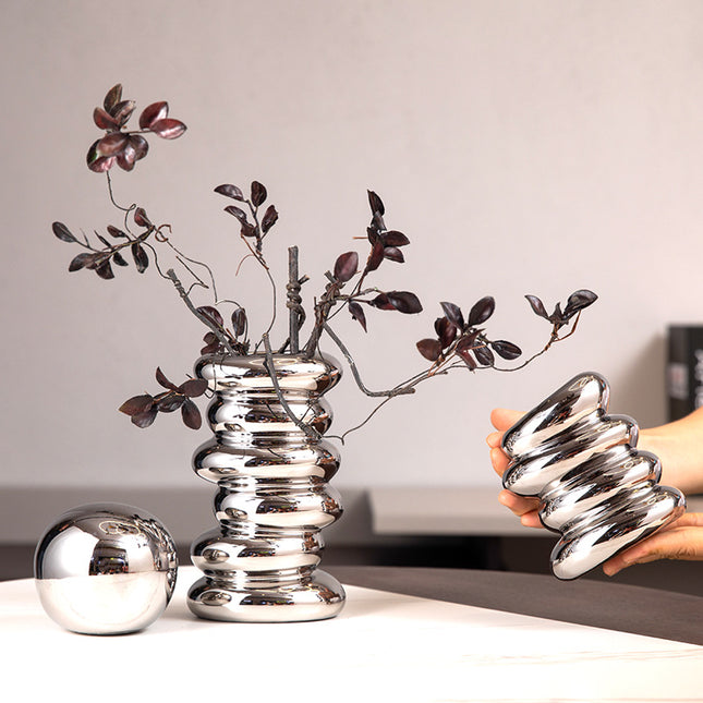 Silver Plated Irregular Ceramic Vase With Plain Pattern