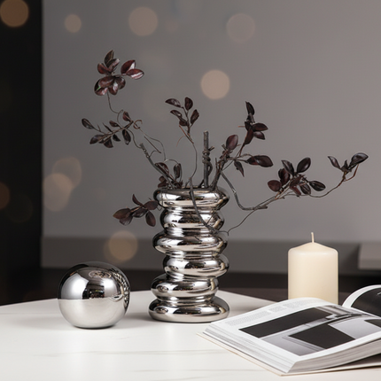 Silver Plated Irregular Ceramic Vase With Plain Pattern