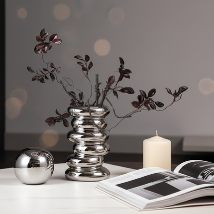 Silver Plated Irregular Ceramic Vase With Plain Pattern