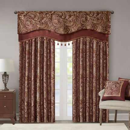 Room & Decor Jacquard Rod Pocket Valance, Beaded, Burgundy 50x18