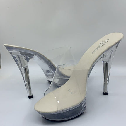 Peekaboo Studio Stiletto Platform Sandals with Transparent Crystal Acc