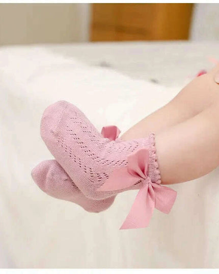 Adorable Cotton Baby Girl Socks with Stylish Bows - Breathable Short Socks