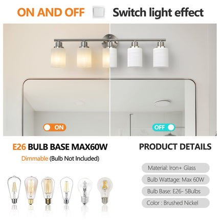 Room & Decor Modern 5-Light Vanity Wall Sconce, Brushed Nickel Finish,