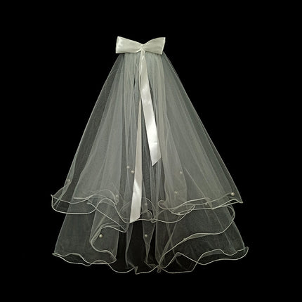 Peekaboo Studio Bridal Pearl Headdress with Elegant Ribbon Bowknot