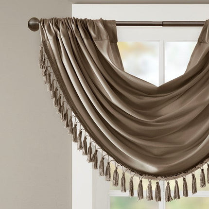 Room and Decor Faux Silk Waterfall Valance, Embellished, 38x46" Bronze