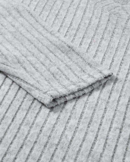 Cozy Light Grey V-Neck Ribbed Knit Lounge Set for Stylish Relaxation