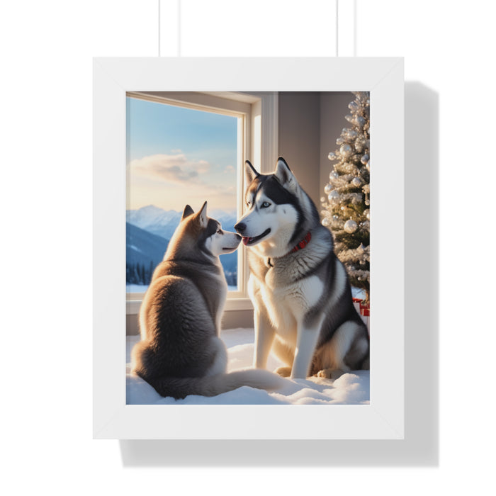 Sustainable Holiday Husky Vertical Framed Poster with Eco-Friendly Features