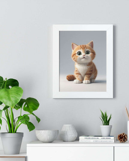 Sustainable Chic Cat Art Framed Print for Eco-Friendly Home Decor
