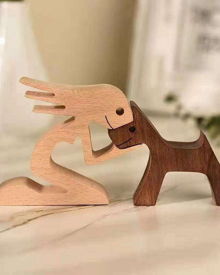 Artisan Crafted Wooden Puppy Family Figurines - Unique Decorative Accents for Your Home