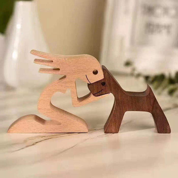 Whimsical Hand-Painted Wooden Puppy Family Ornaments - Artistic Home Decor Pieces