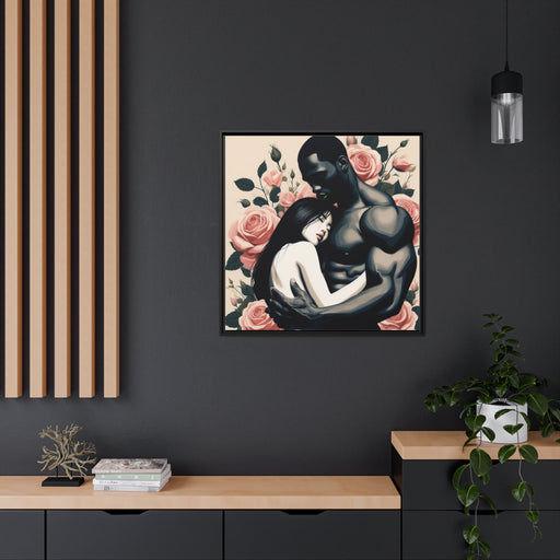 Romantic Couple Matte Canvas Wall Art - Eco-Friendly Black Pinewood Frame