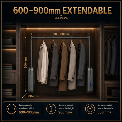Intelligent Touch, Sensor & Voice Control Electric Wardrobe Lift — Aluminum, 15kg, Extendable 600–900mm / 900–1200mm