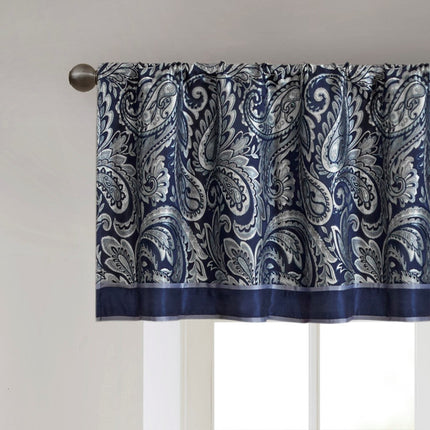 Room & Decor Jacquard Window Valance, Navy, 50x18", Elegant Design