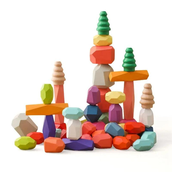 Colorful Wooden Building Blocks Kit for Creative Learning and Logical Development