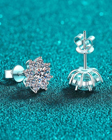 Floral Radiance: 1 Carat Moissanite-Embellished Sterling Silver Earrings