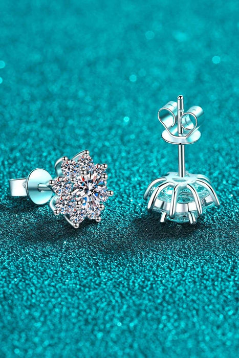 Radiant Blossom: 925 Sterling Silver Floral Earrings with 1 Carat Moissanite Brilliance - Graceful Floral Radiance: 925 Sterling Silver Earrings with 1 Carat Moissanite Sparkle