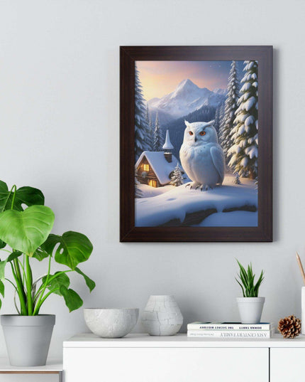 Sustainable Winter Owl Framed Wall Art: Elegant Eco-Friendly Decor for Your Home