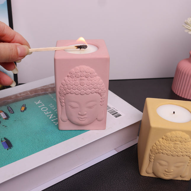 Cartoon Buddha Statue Candle Holder Silicone Mold Square For DIY Handmade