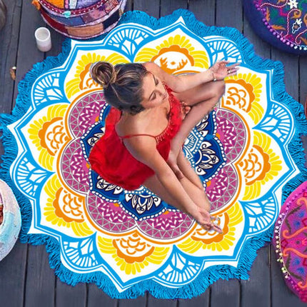 Peekaboo Studio Polygon Printing Tassel Round Bath Towel & Yoga Mat