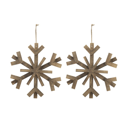 Room & Decor 17.7" Large Fir Wood Snowflake Ornaments - Set of 2, Rust