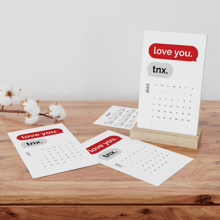 Valentine Love Text 2024 Vertical Desk Calendar - Crafted from FSC® Certified Eco Paper