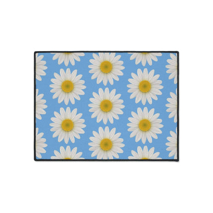 Chic Blue Daisy Area Rug with Elegant Black Border - Luxury Floor Mat by Maison d'Elite