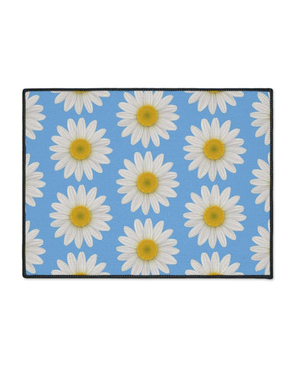 Chic Blue Daisy Area Rug with Elegant Black Border - Luxury Floor Mat by Maison d'Elite