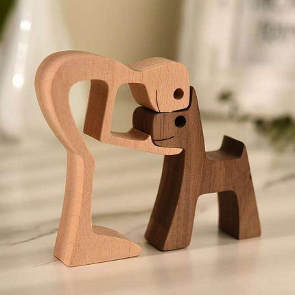 Artisan Crafted Wooden Puppy Family Figurines - Unique Decorative Accents for Your Home