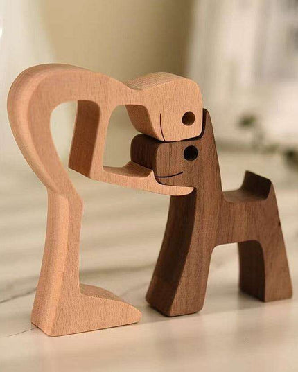 Artisan Crafted Wooden Puppy Family Figurines - Unique Decorative Accents for Your Home