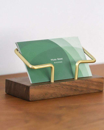Elegant Geometric Business Card Holder in Black Walnut and Brass