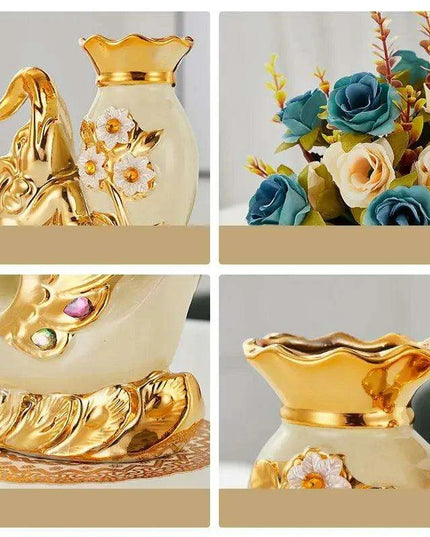 Golden Ceramic Vases Set in Opulent Gold Finish - Elevate Your Living Environment