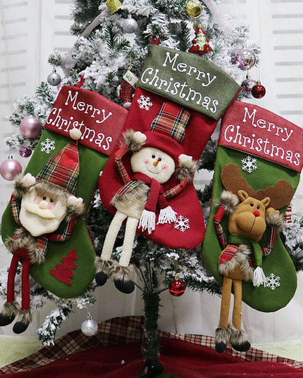 2024 New Year Xmas Big Stockings Set Decorations Christmas 3D Plush Big Sock Christmas Tree Pendant Decorating Supplies