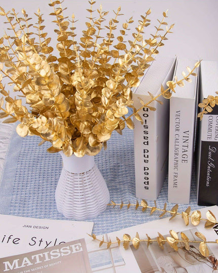 Elegant Golden Eucalyptus Stem Bundle - 15 Pieces for Festive Home Decor
