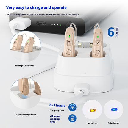 Intelligent Noise Reduction Hearing Aid — 12hr, USB, Silver & Skin Tone | Très Elite