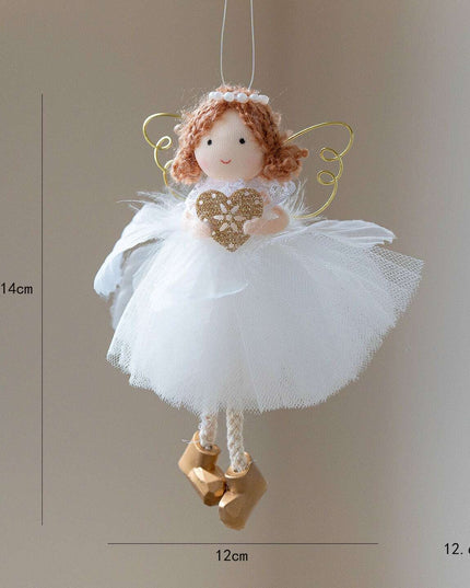 Christmas White Tulle Skirt Golden Wings Angel Girl Pendant