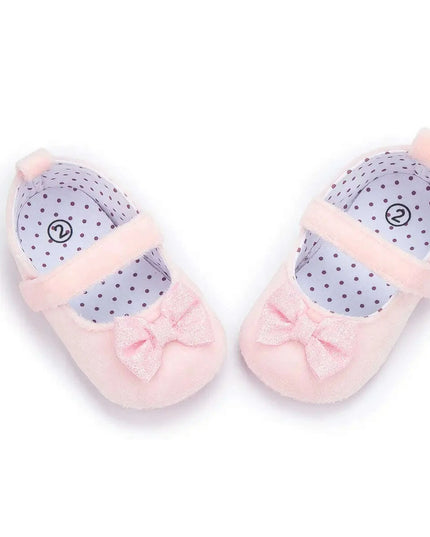 Adorable Baby Girl Crib Shoes with Butterfly Knot - Non-slip Soft Cotton Rubber First Walkers