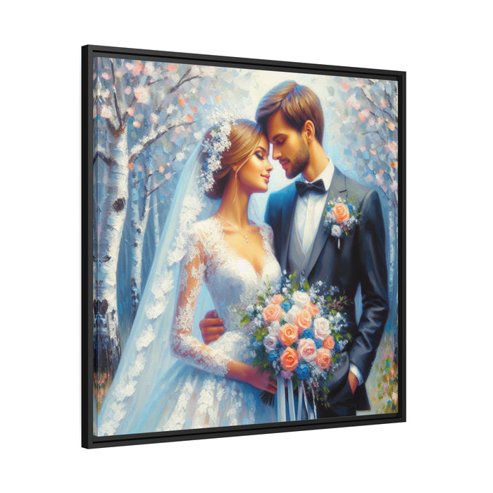 Sophisticated Wedding Couple Canvas Art in Sleek Black Pinewood Frame