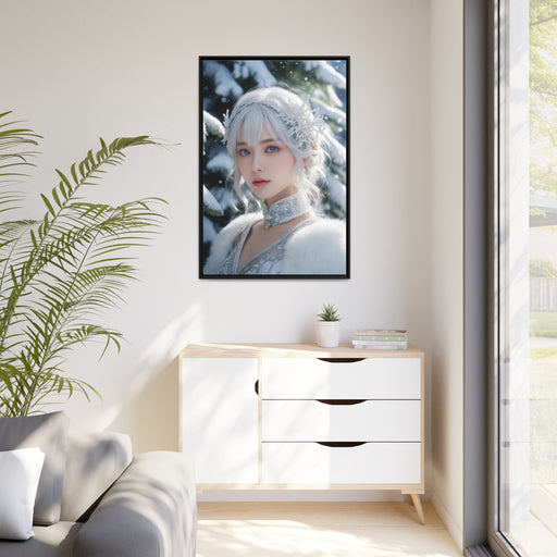 Matte Canvas Print - Snow White Christmas Girl in Black Pinewood Frame by Maison d'Elite