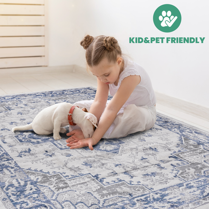 Room and Decor 6X9 Blue Grey Stain Resistant Non-Shedding Area Rug