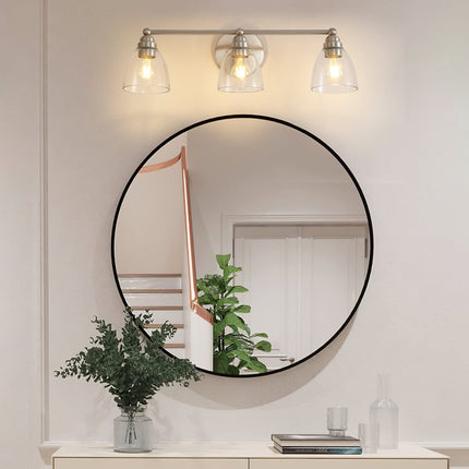 Room & Decor Modern 3-Light Brushed Nickel Vanity Light with Clear Gla