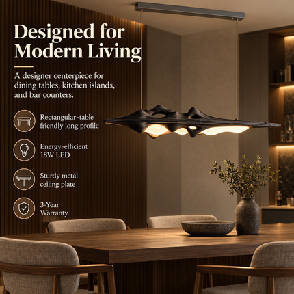 Solid Wood LED Pendant Light – Modern Long Chandelier for Dining Table, Kitchen Island & Bar