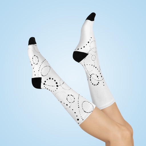 Stylish Monochrome Geometric Unisex Crew Socks with Cushioned Comfort - One Size Fits All
