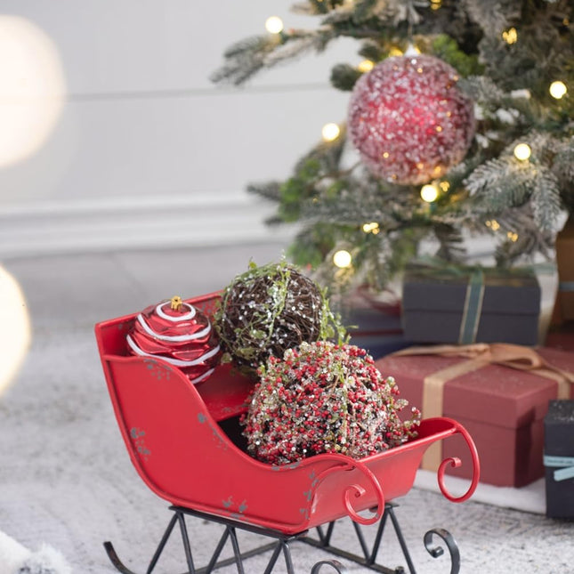 Room & Decor Distressed Iron Christmas Sleigh Decoration, 14.5"H