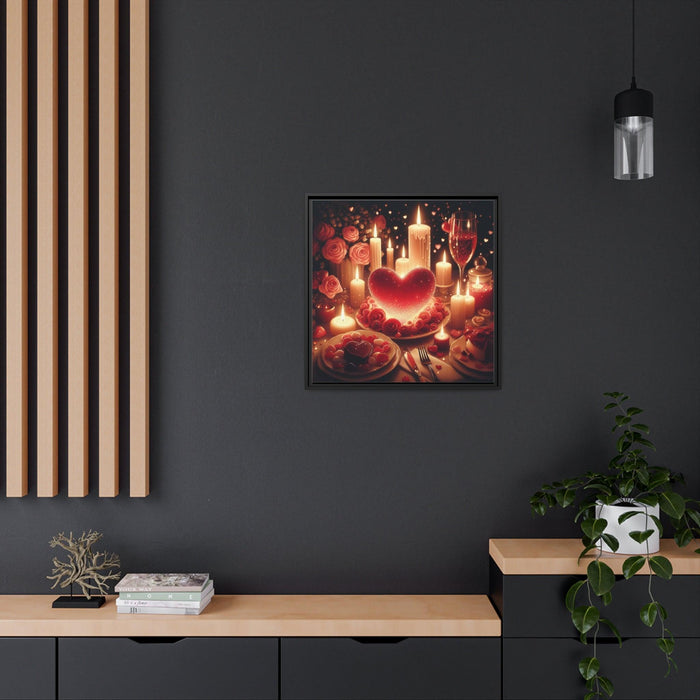 Sleek Black Pine Framed Valentine Night Canvas Art