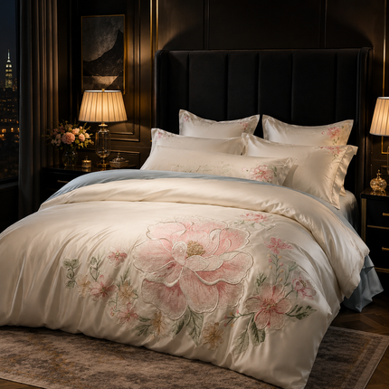 Beautiful Life 888 Luxury 100% Cotton Embroidered Duvet Cover Set, 4pc