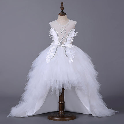 Peekaboo Studio Girl Princess Pompom Skirt Wedding Dress, Floral Desig