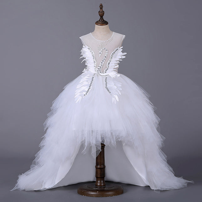 Peekaboo Studio Girl Princess Pompom Skirt Wedding Dress, Floral Desig