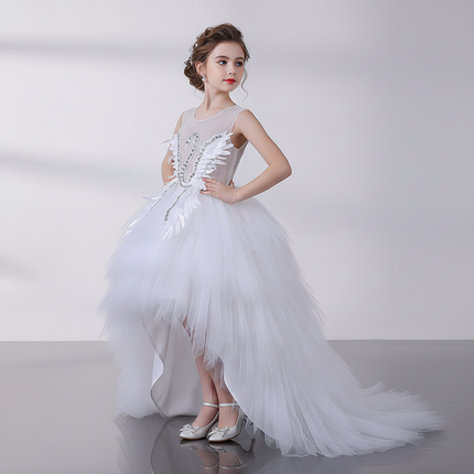 Peekaboo Studio Girl Princess Pompom Skirt Wedding Dress, Floral Desig