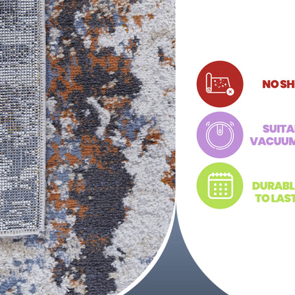 Room & Decor 8X10 Ivory Blue Abstract Area Rug - Stain Resistant, Non-